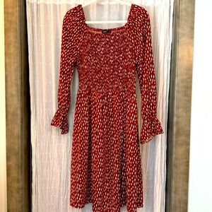 Rust Red Smocked Bodice Dress -Sz. L